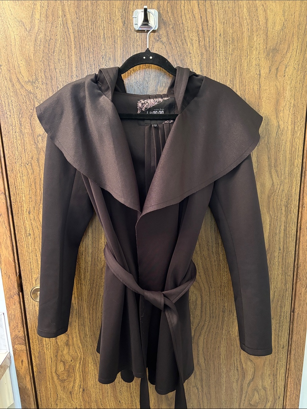 Women's Hooded Belted Coat Jacket - Black